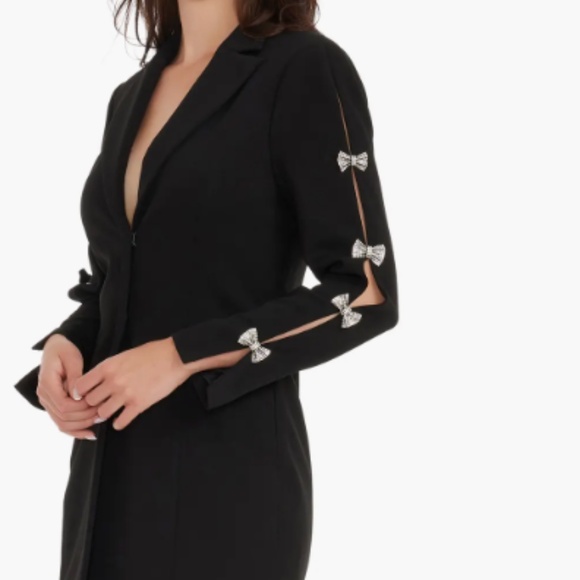 Dress the Population Berkley Crystal Bow Long Sleeve Cocktail Minidress - Picture 2 of 7